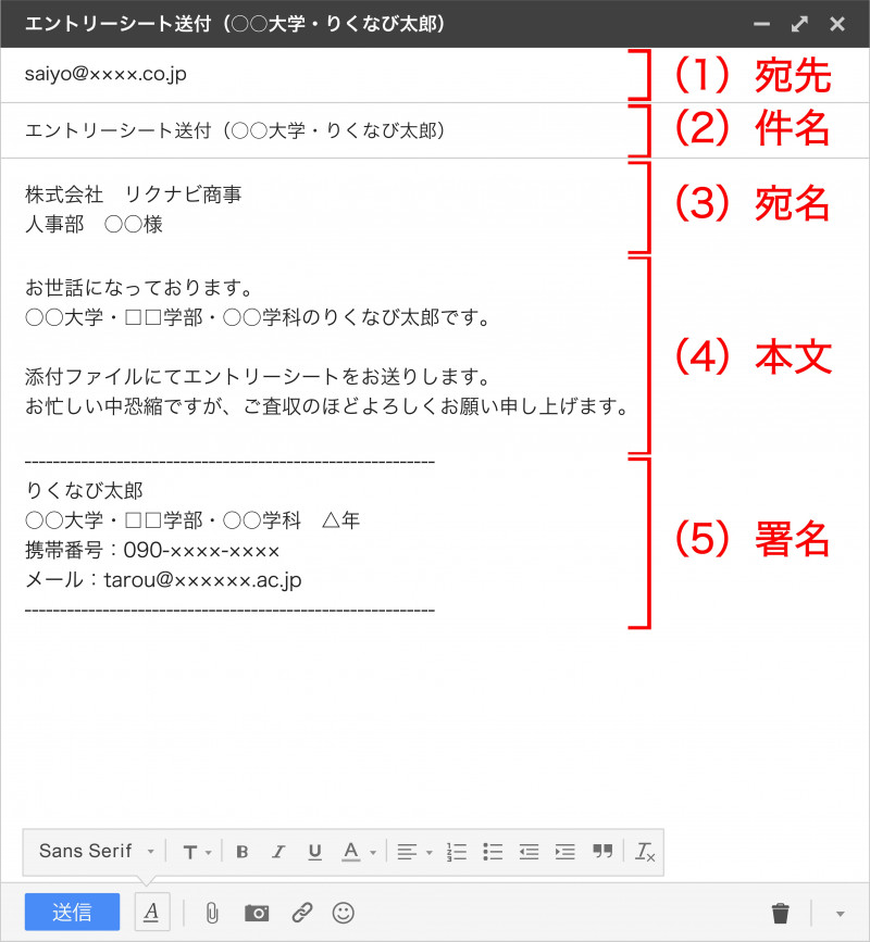 例文付き エントリーシートをメールで送るときのポイント リクナビ就活準備ガイド